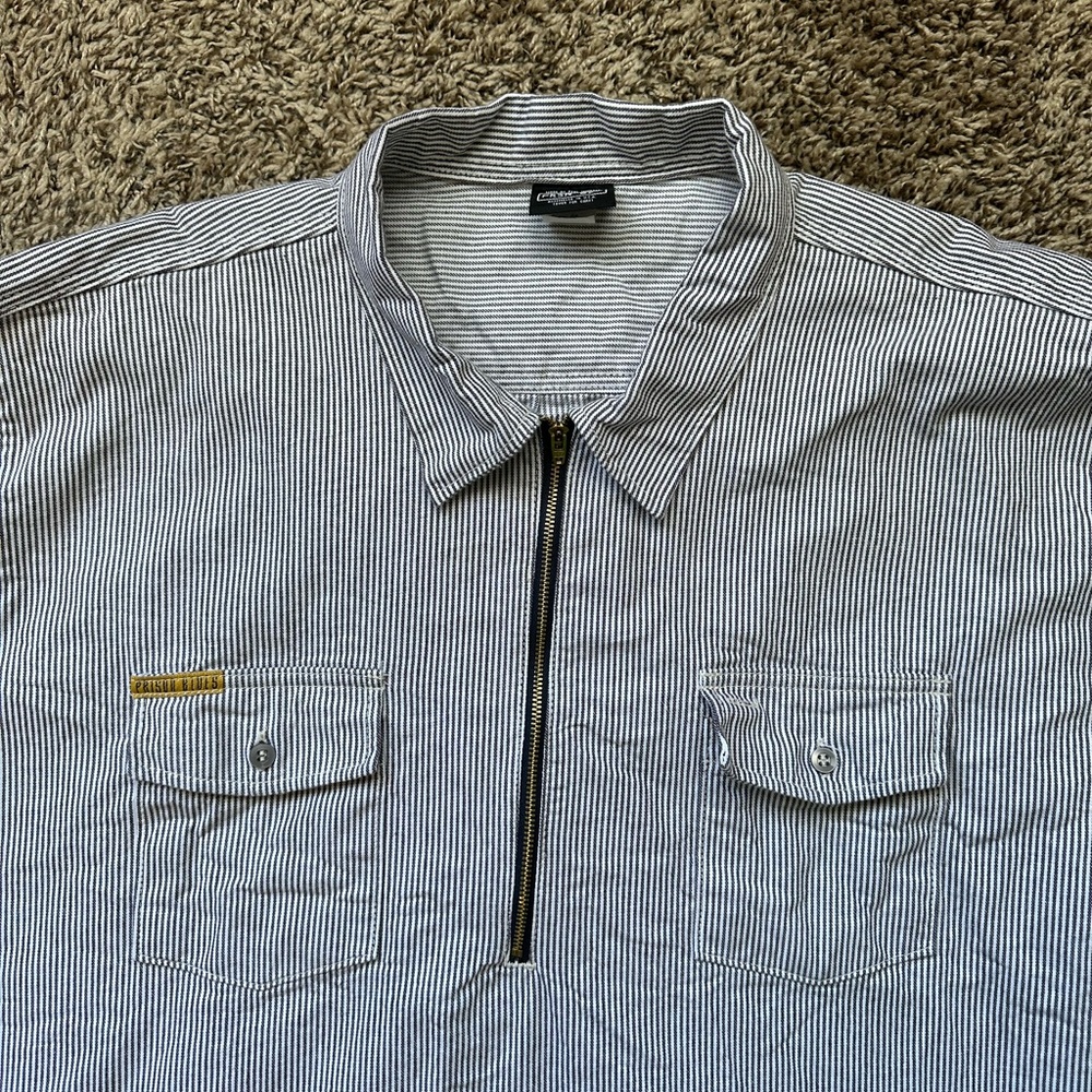 PRISON BLUES Hickory Stripe Work Shirt Half Zip Mens  2XL TALL Long Sleeve - Picture 3 of 9